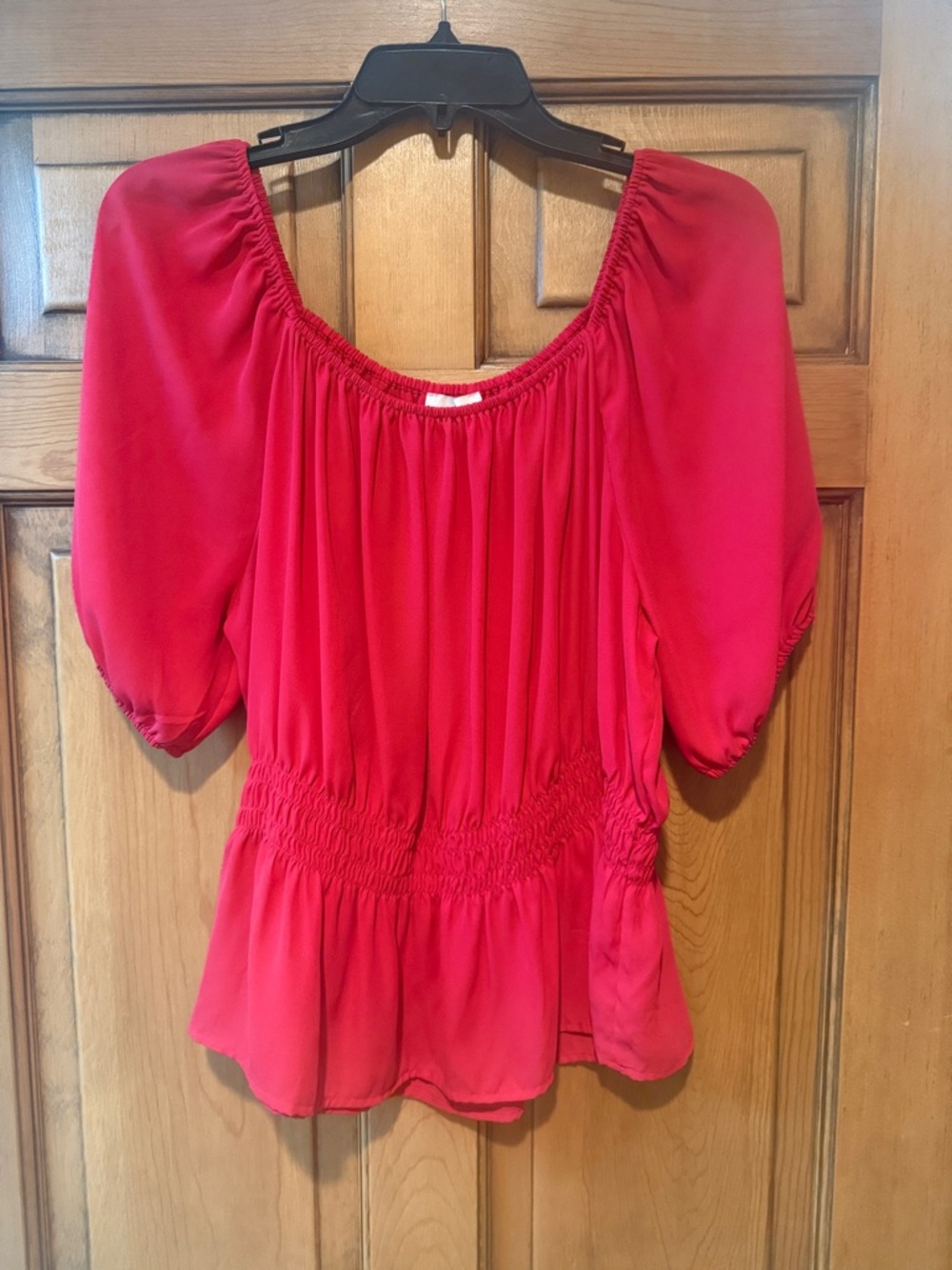 LOFT Hot Pink Peasant Blouse with Puff Sleeves